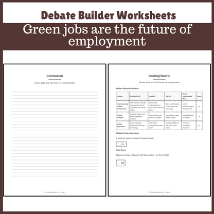 Green jobs are the future of employment | Favour and Against Worksheet Printable Activity
