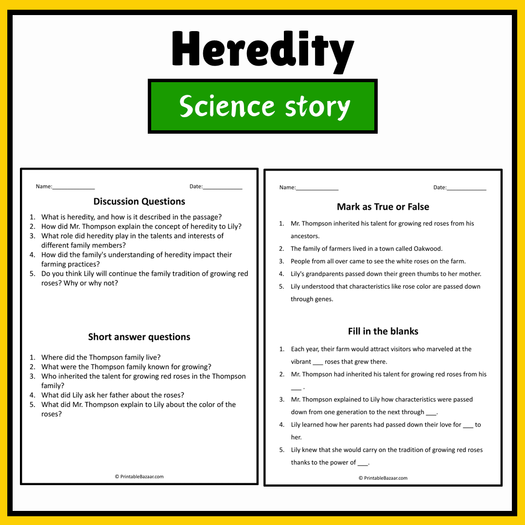Heredity | Science Story Reading Comprehension Activity
