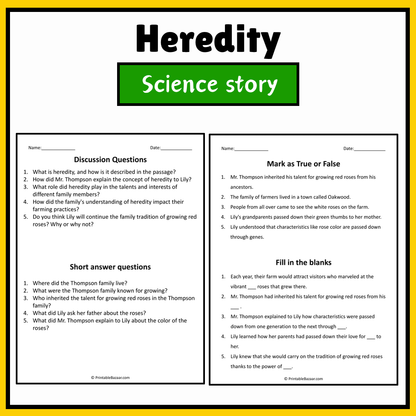 Heredity | Science Story Reading Comprehension Activity