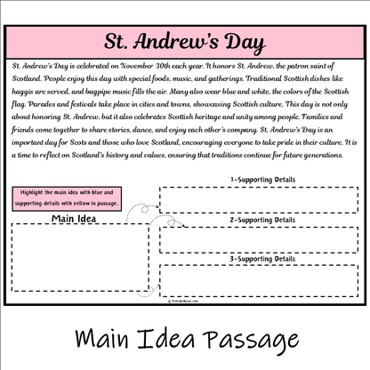 St. Andrew’s Day | Main Idea and Supporting Details Reading Passage and Questions