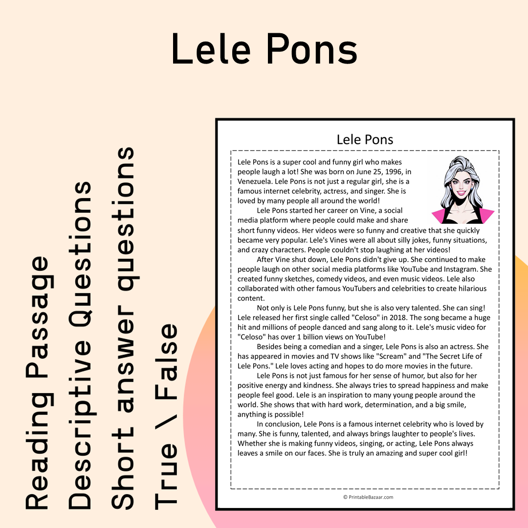 Lele Pons | Reading Comprehension Passage Printable Activity