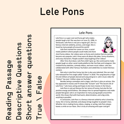 Lele Pons | Reading Comprehension Passage Printable Activity