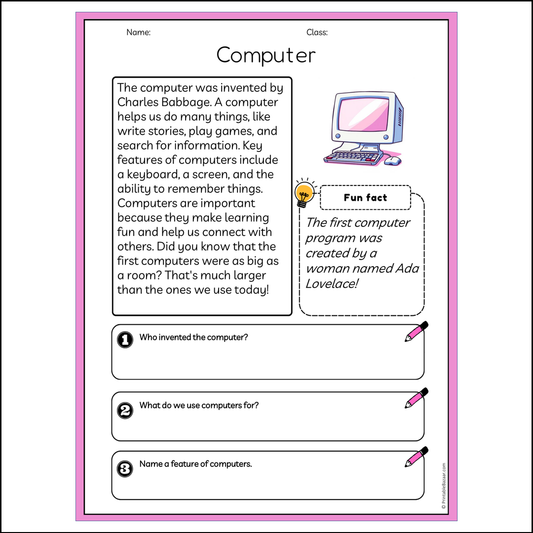 Computer | Reading Passage Comprehension Questions Writing Facts Worksheet