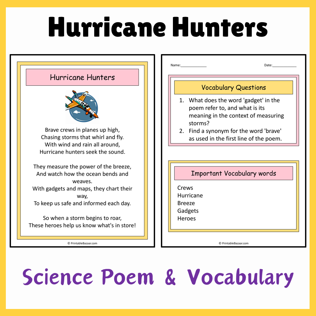 Hurricane Hunters | Science Poem Reading Comprehension Activity