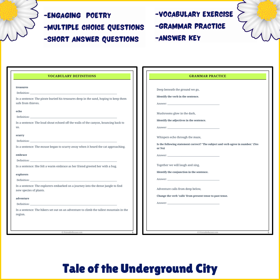 Tale of the Underground City | Poem Grammar Worksheet Printable Activity