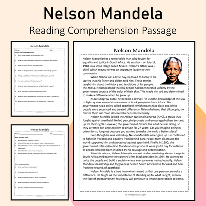 Nelson Mandela | Reading Comprehension Passage Printable Activity