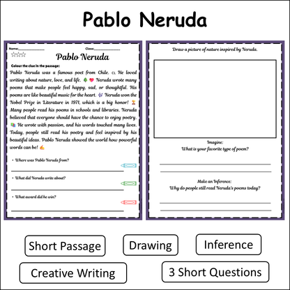 Pablo Neruda | Short Reading Comprehension Creative Worksheet