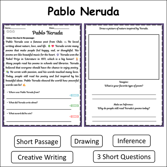 Pablo Neruda | Short Reading Comprehension Creative Worksheet