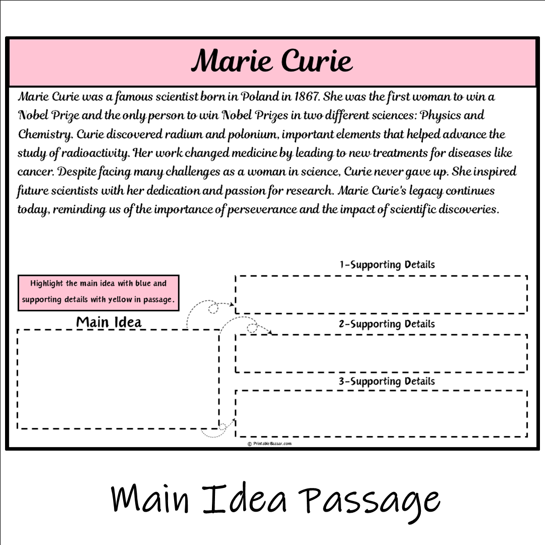 Marie Curie | Main Idea and Supporting Details Reading Passage and Questions