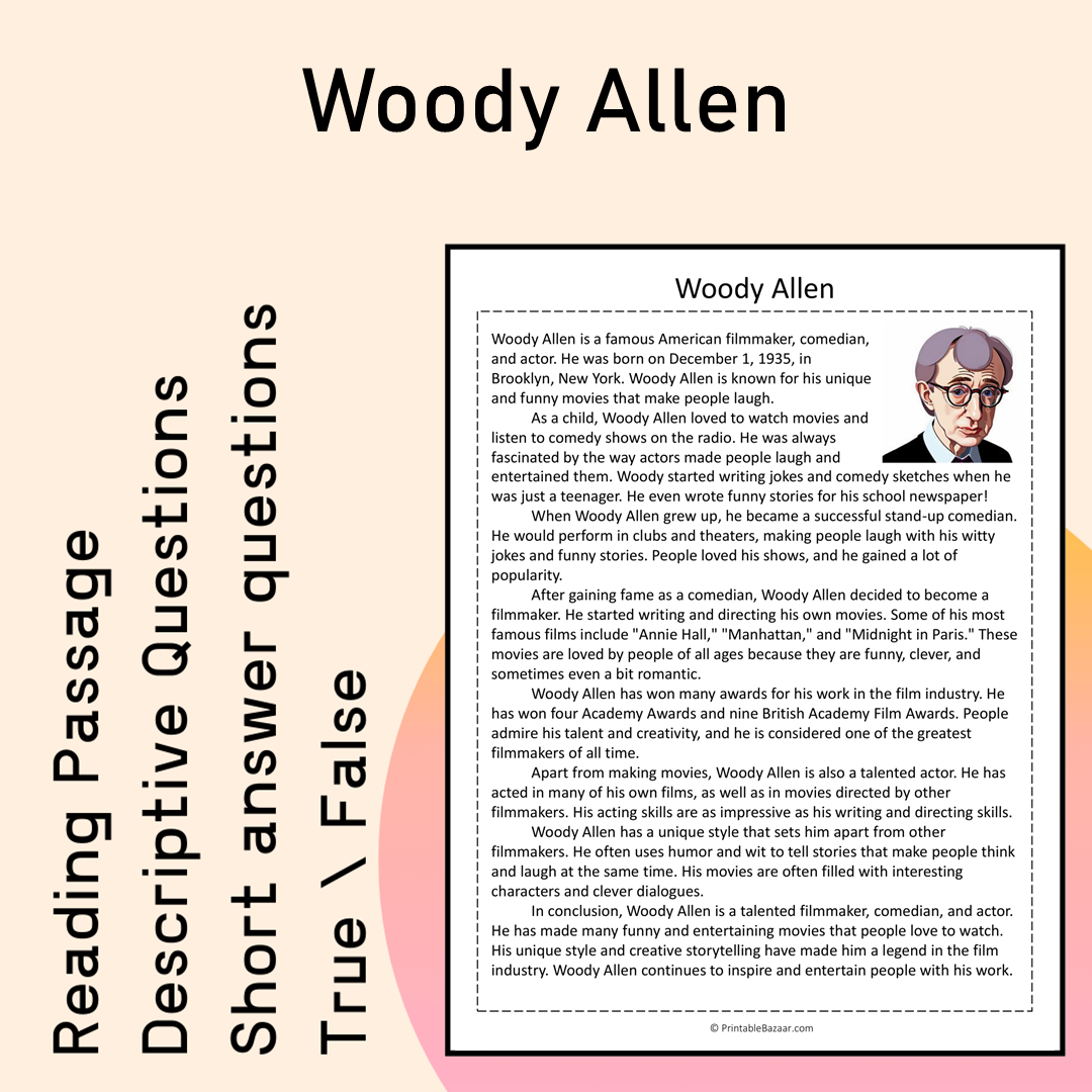 Woody Allen | Reading Comprehension Passage Printable Activity