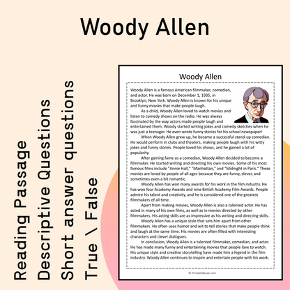 Woody Allen | Reading Comprehension Passage Printable Activity