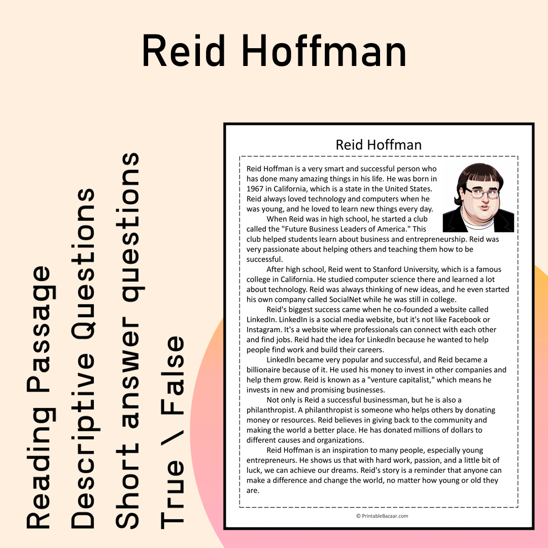 Reid Hoffman | Reading Comprehension Passage Printable Activity