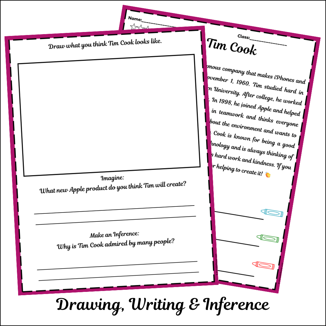 Tim Cook | Short Reading Comprehension Creative Worksheet