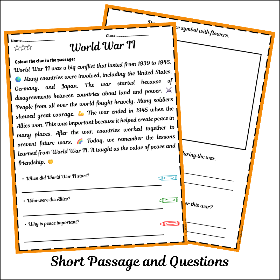 World War II | Short Reading Comprehension Creative Worksheet