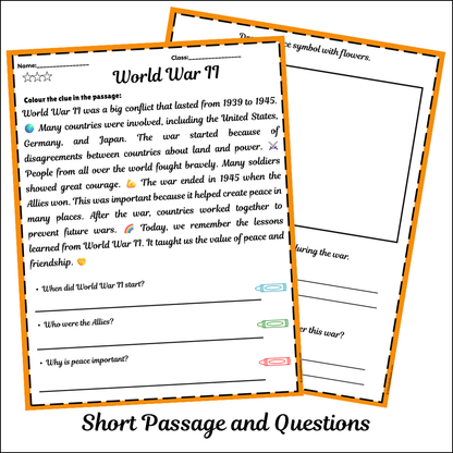 World War II | Short Reading Comprehension Creative Worksheet