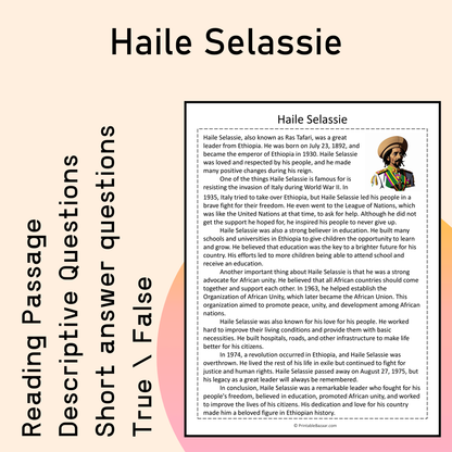 Haile Selassie | Reading Comprehension Passage Printable Activity