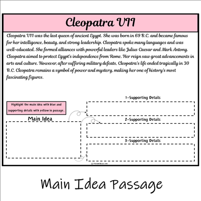 Cleopatra VII | Main Idea and Supporting Details Reading Passage and Questions