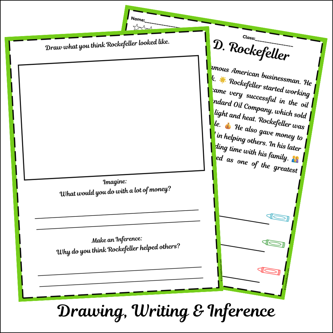 John D. Rockefeller | Short Reading Comprehension Creative Worksheet