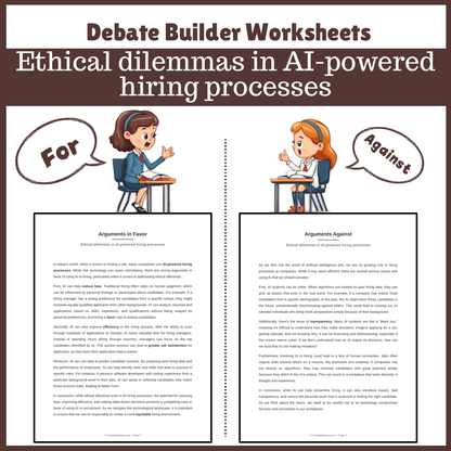 Ethical dilemmas in AI-powered hiring processes | Favour and Against Worksheet Printable Activity