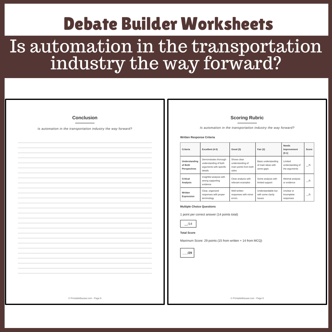 Is automation in the transportation industry the way forward? | Favour and Against Worksheet Printable Activity