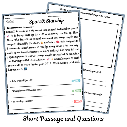 SpaceX Starship | Short Reading Comprehension Creative Worksheet