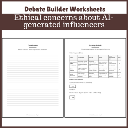 Ethical concerns about AI-generated influencers | Favour and Against Worksheet Printable Activity