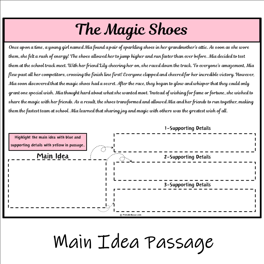 The Magic Shoes | Main Idea and Supporting Details Reading Passage and Questions