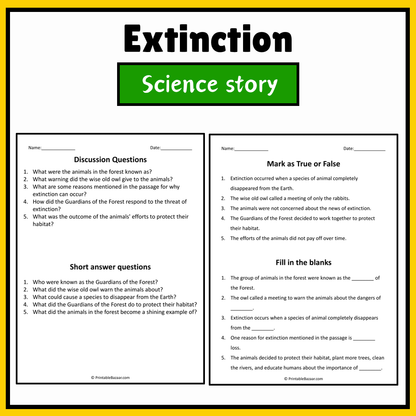 Extinction | Science Story Reading Comprehension Activity