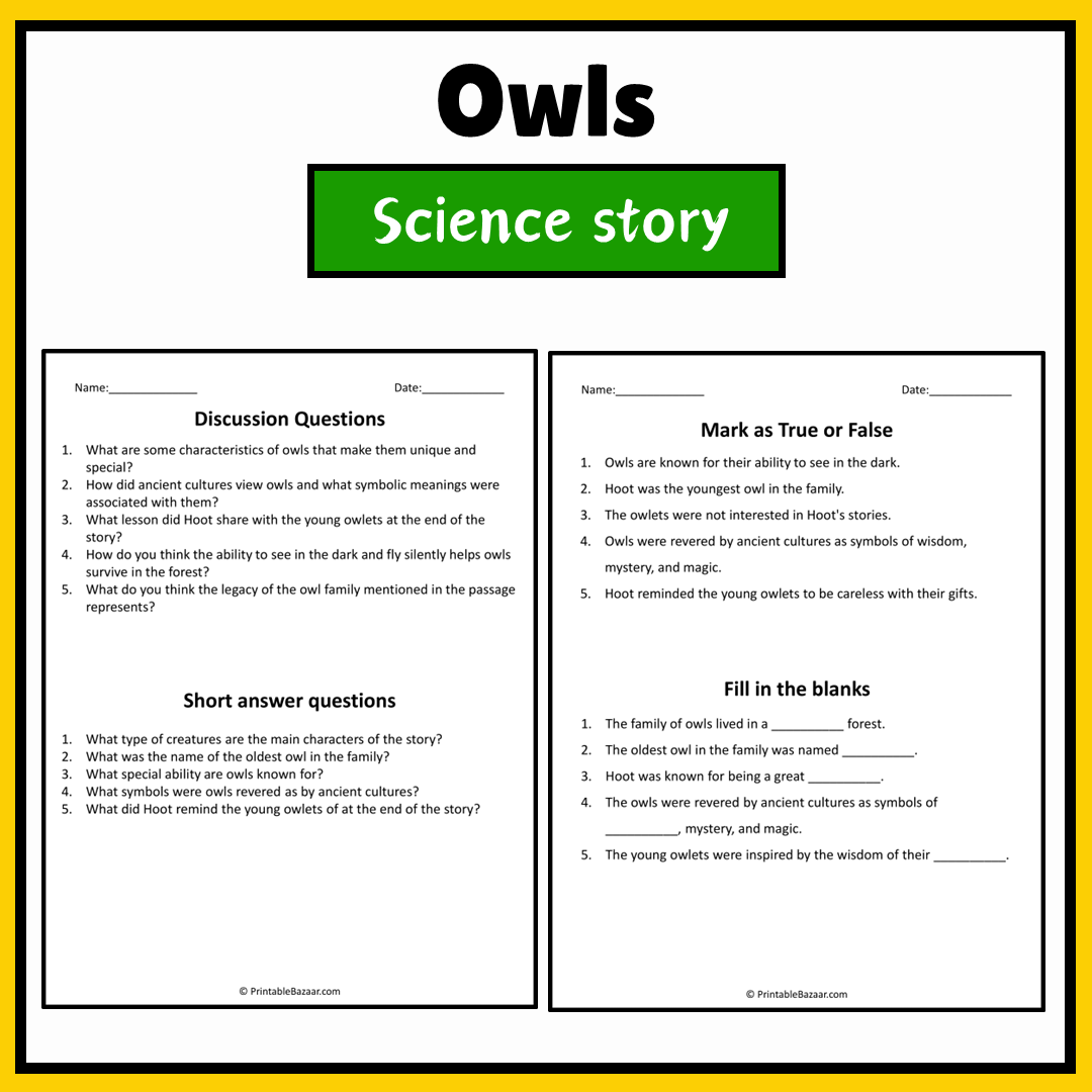 Owls | Science Story Reading Comprehension Activity