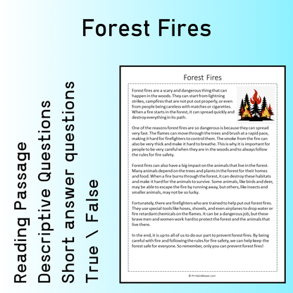 Forest Fires | Reading Comprehension Passage Printable Worksheet