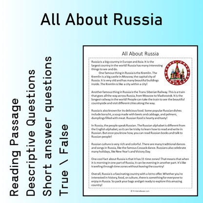 All About Russia | Reading Comprehension Passage Printable Worksheet