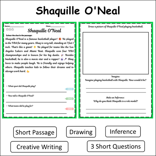 Shaquille O'Neal | Short Reading Comprehension Creative Worksheet