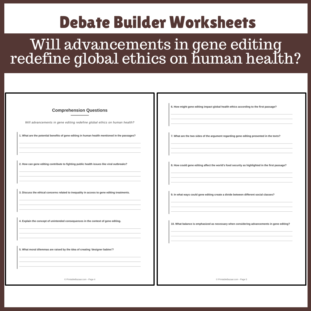 Will advancements in gene editing redefine global ethics on human health? | Favour and Against Worksheet Printable Activity