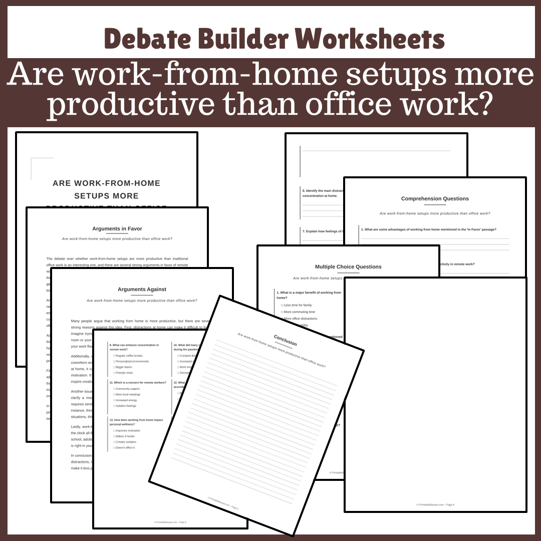 Are work-from-home setups more productive than office work? | Favour and Against Worksheet Printable Activity