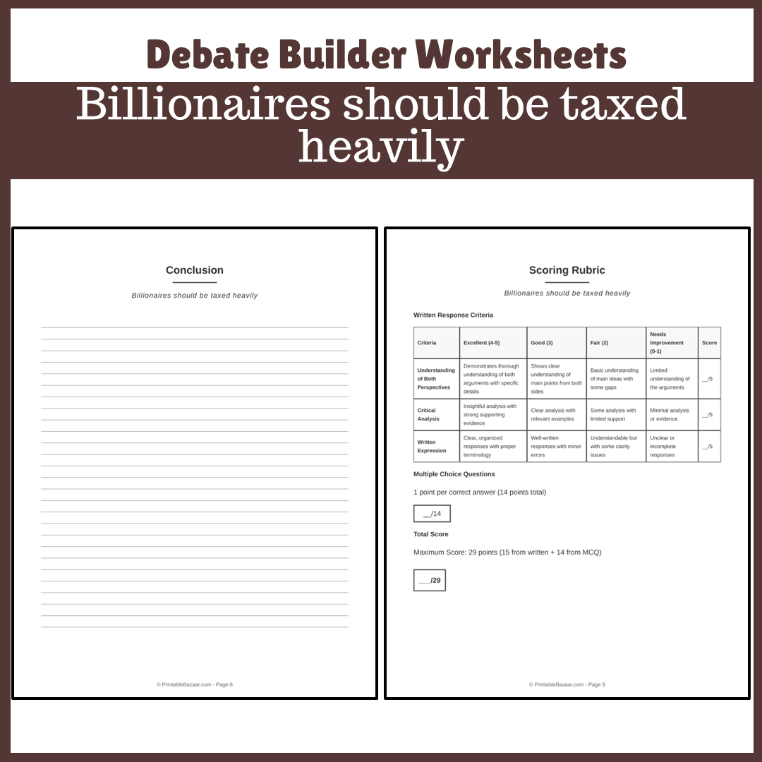 Billionaires should be taxed heavily | Favour and Against Worksheet Printable Activity