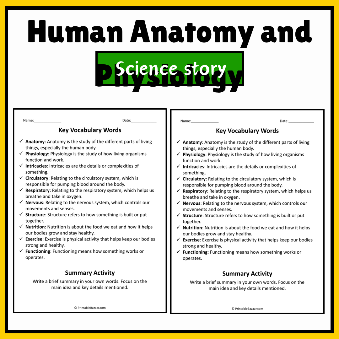 Human Anatomy and Physiology | Science Story Reading Comprehension Activity