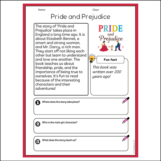 Pride and Prejudice | Reading Passage Comprehension Questions Writing Facts Worksheet