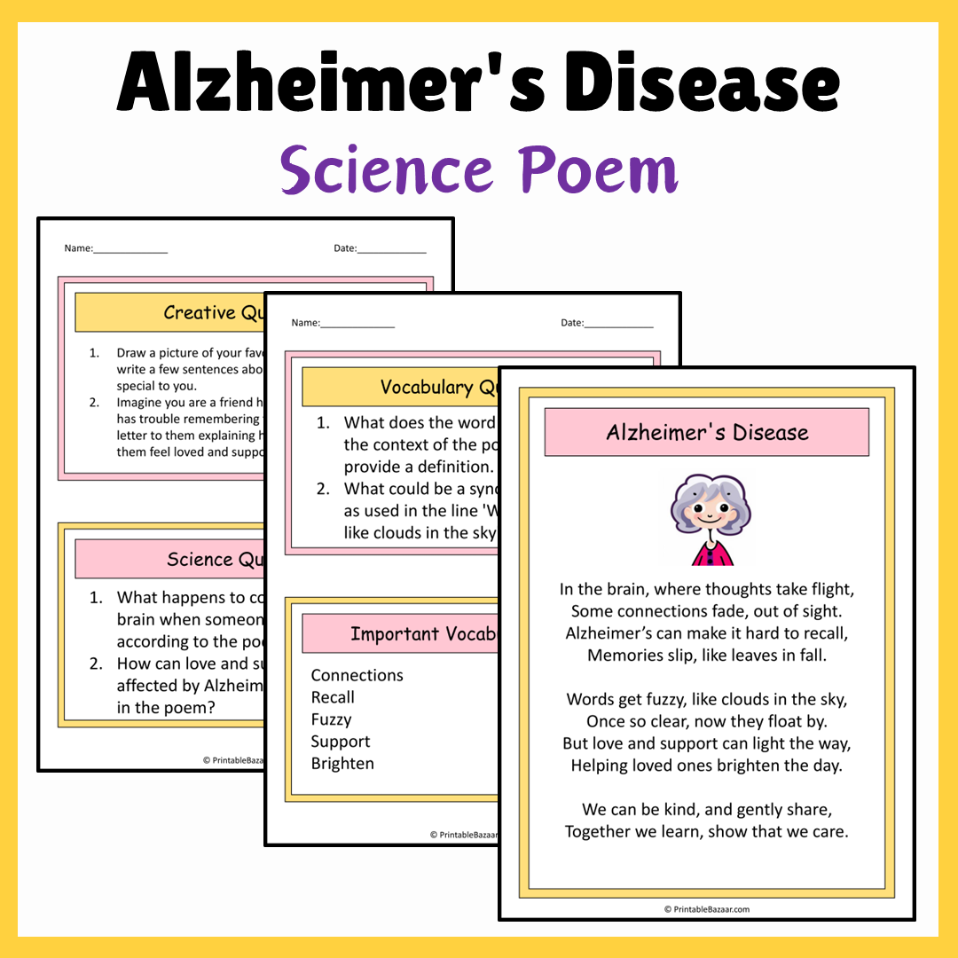 Alzheimer's Disease | Science Poem Reading Comprehension Activity