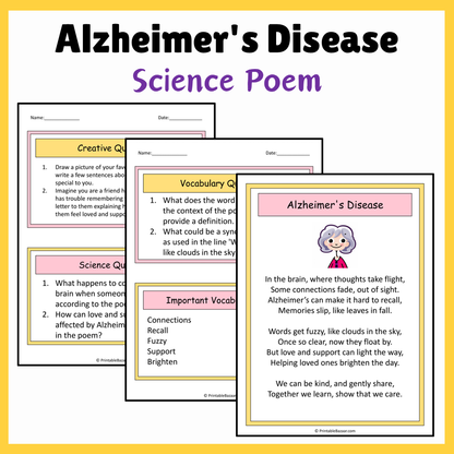 Alzheimer's Disease | Science Poem Reading Comprehension Activity