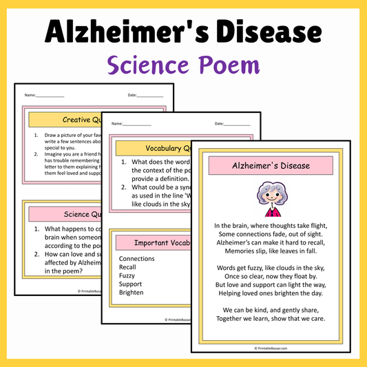 Alzheimer's Disease | Science Poem Reading Comprehension Activity