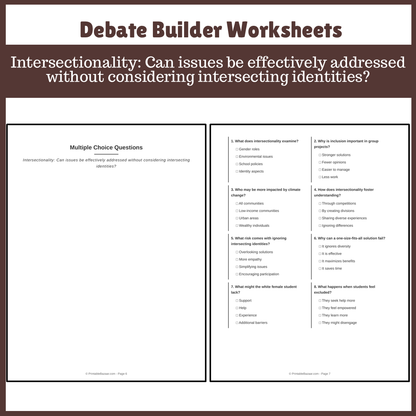 Intersectionality: Can issues be effectively addressed without considering intersecting identities? | Favour and Against Worksheet Printable Activity