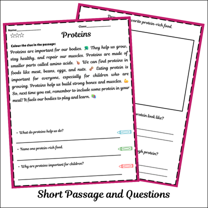 Proteins | Short Reading Comprehension Creative Worksheet