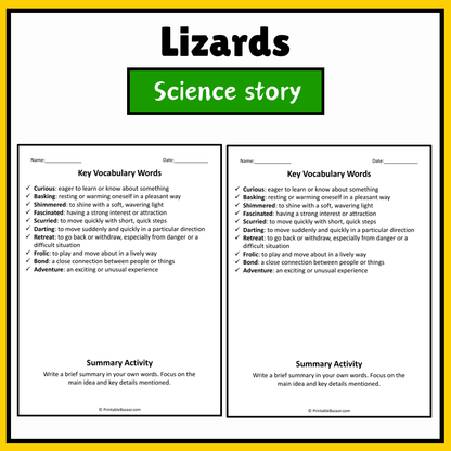 Lizards | Science Story Reading Comprehension Activity