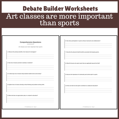 Art classes are more important than sports | Favour and Against Worksheet Printable Activity