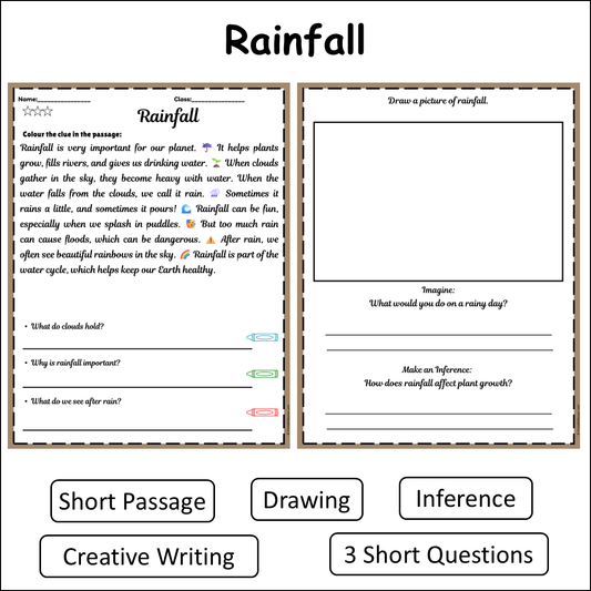 Rainfall | Short Reading Comprehension Creative Worksheet