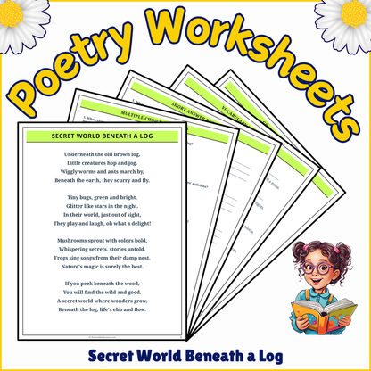 Secret World Beneath a Log | Poem Grammar Worksheet Printable Activity