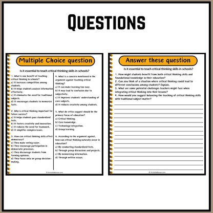 Is it essential to teach critical thinking skills in schools? | Debate Case Study Worksheet