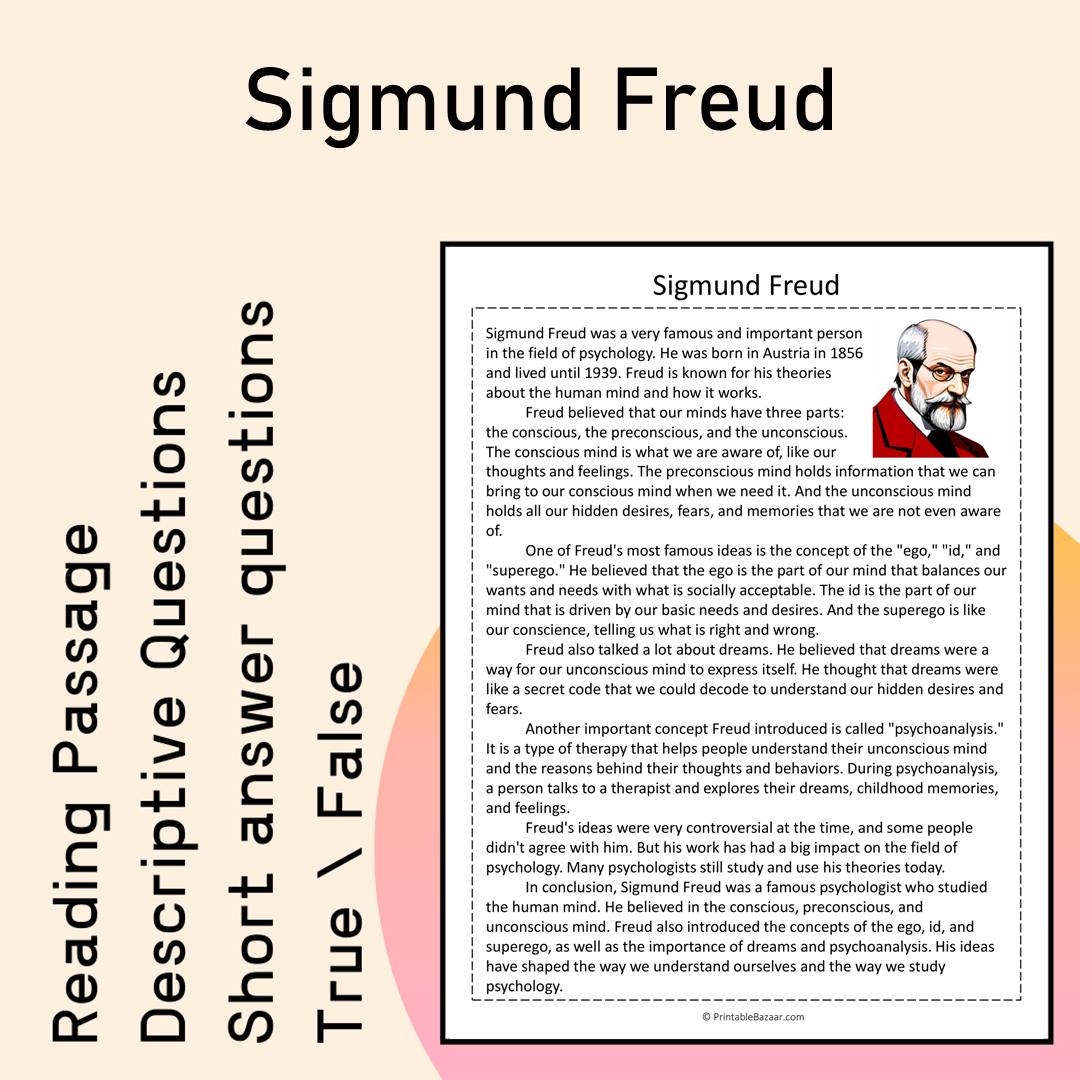 Sigmund Freud | Reading Comprehension Passage Printable Activity