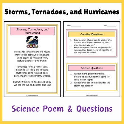 Storms, Tornadoes, and Hurricanes | Science Poem Reading Comprehension Activity