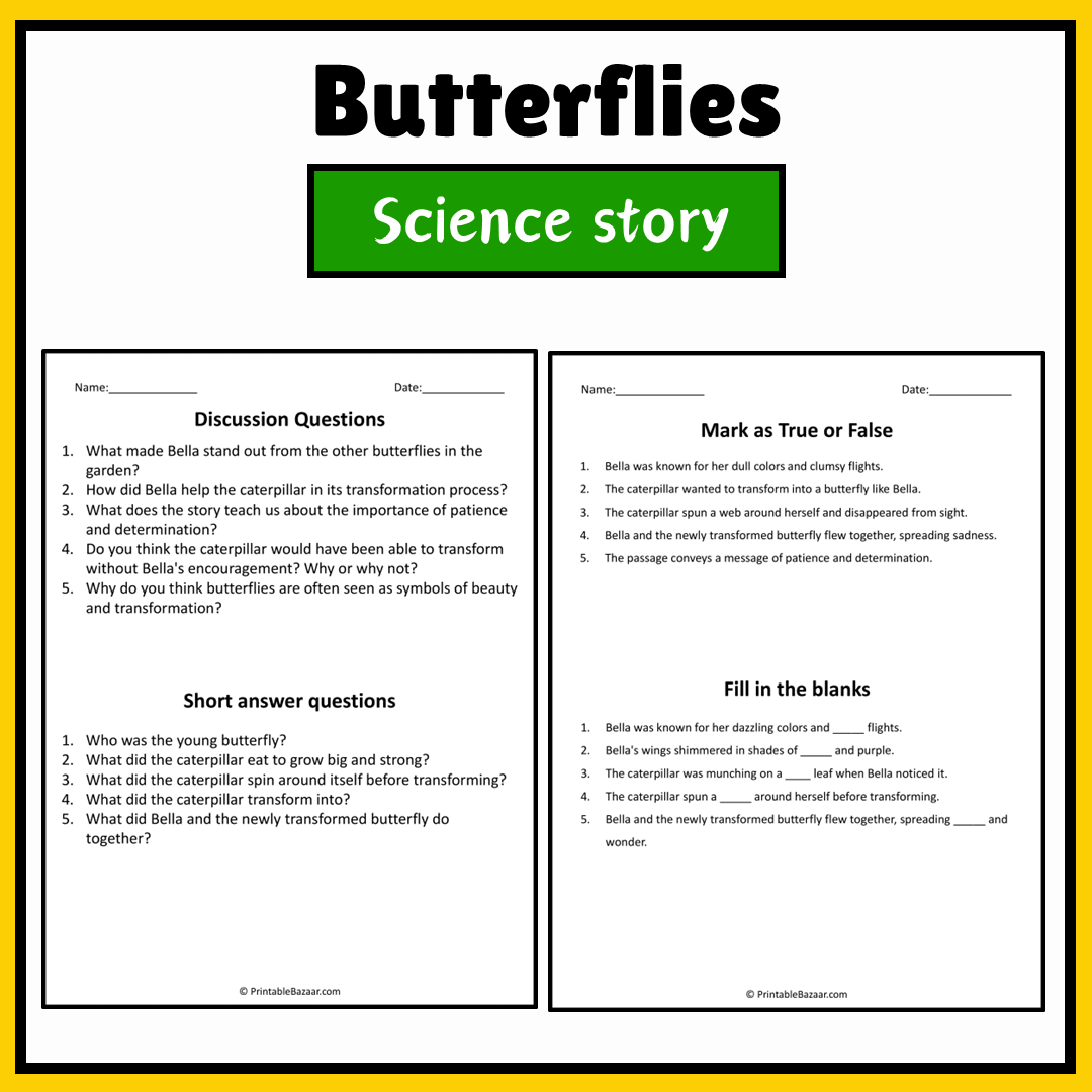 Butterflies | Science Story Reading Comprehension Activity